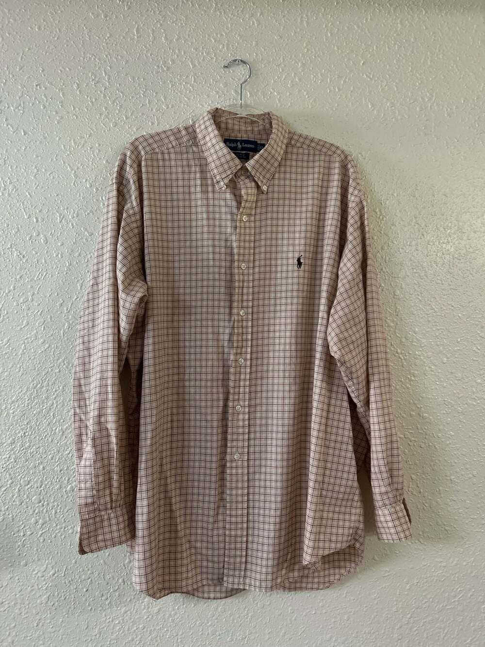 Ralph Lauren Blaks Button Down Shirt Men's XL Tan Brown Plaid Long Sleeve